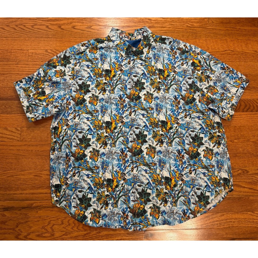 Robert Graham Button-Down Shirt Mens 2XL Blue Floral Abstract Vibrant Colorful